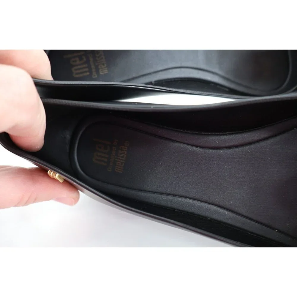 Melissa Girl Ultragirl Triple Bow Flats Matte Black Tortoiseshell Bow Size 2